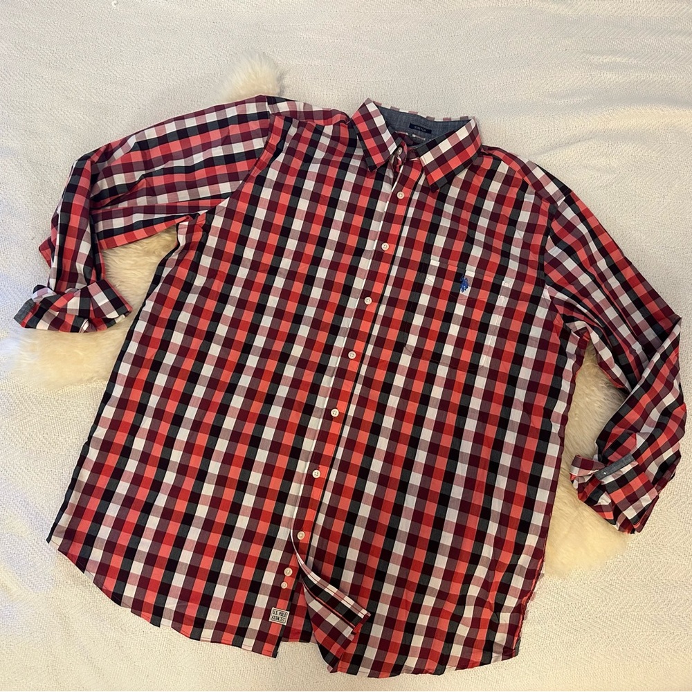 Men’s Big and Tall U.S. Polo Assn. Burgundy and White Plaid Shirt